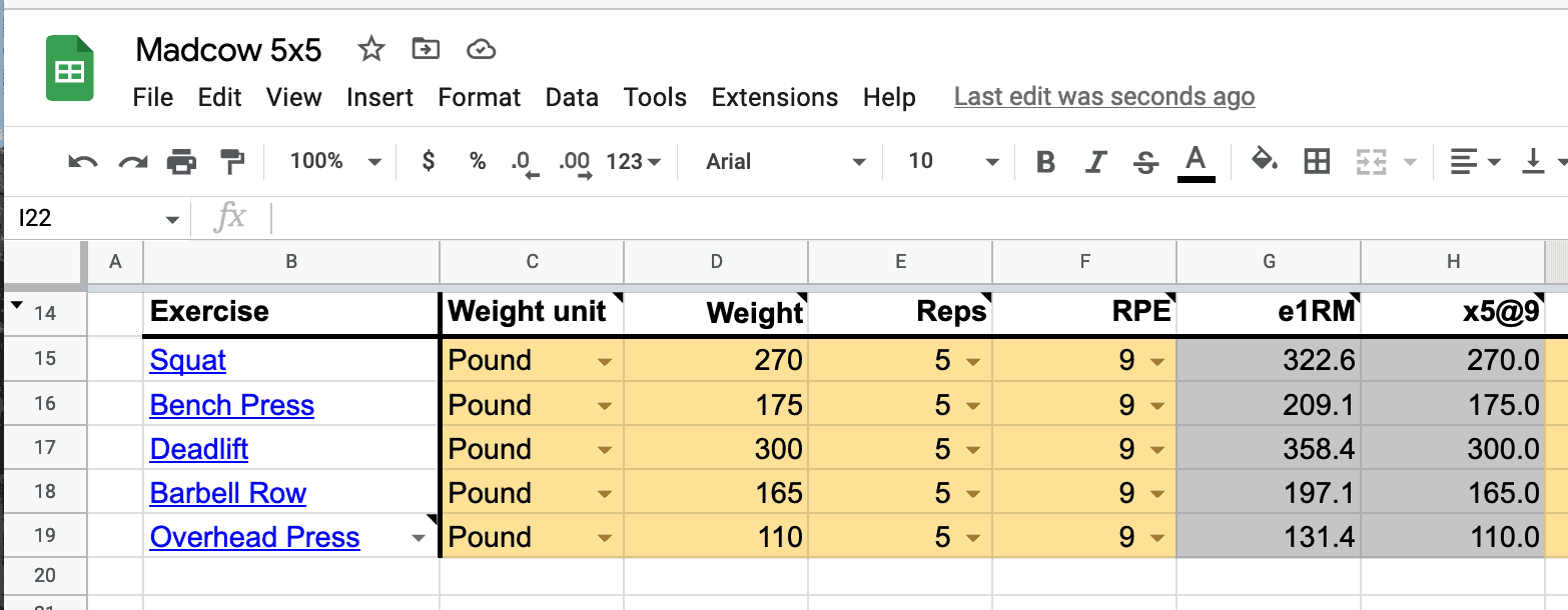 Madcow 5×5 Workout Spreadsheet V3 (2024) | Stronglifts