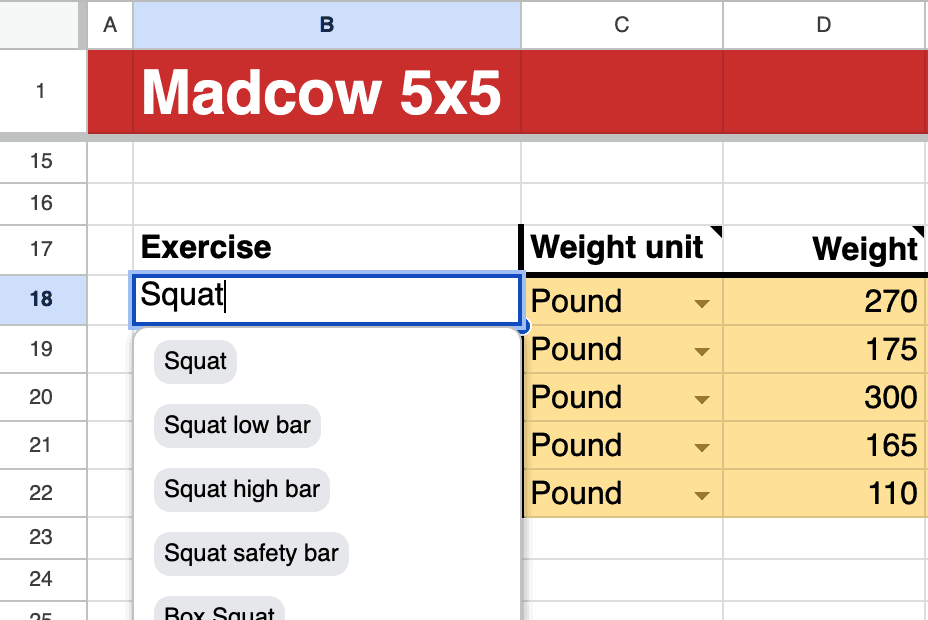 Replace Madcow 5x5 exercises