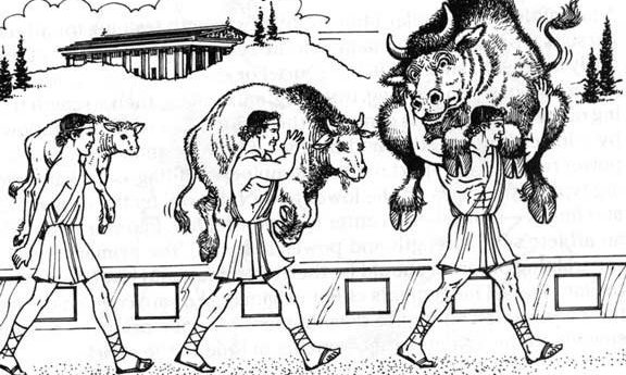 Milo of croton training for strength and size in ancient Greece