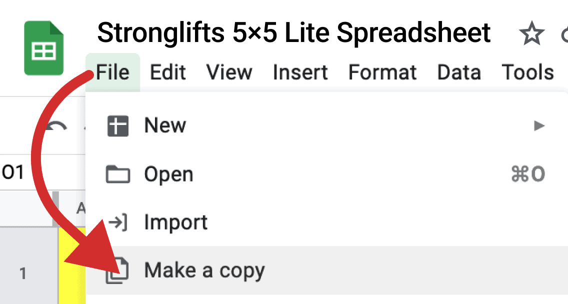 Copy the Stronglifts 5x5 Lite Spreadsheet