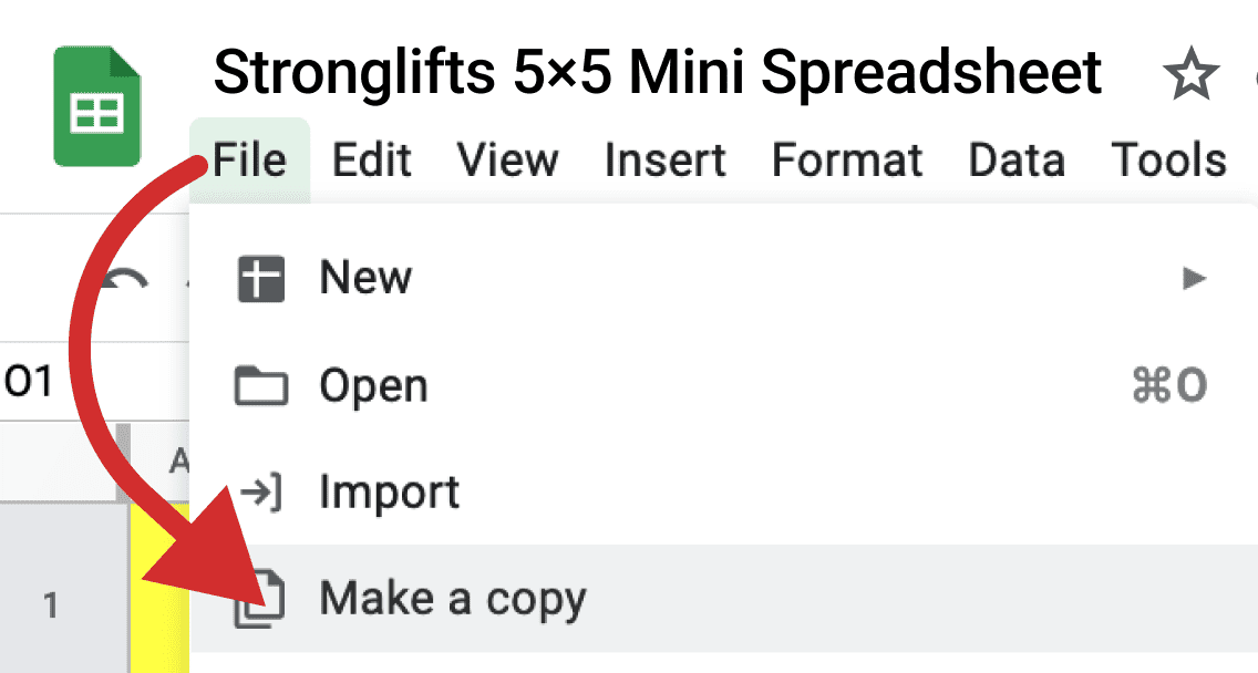 Copy the Stronglifts 5x5 Mini Spreadsheet