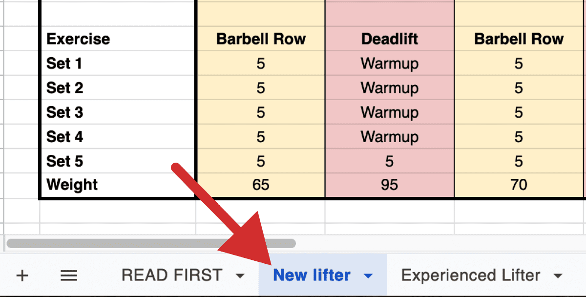 Stronglifts 5x5 spreadsheet for new lifters