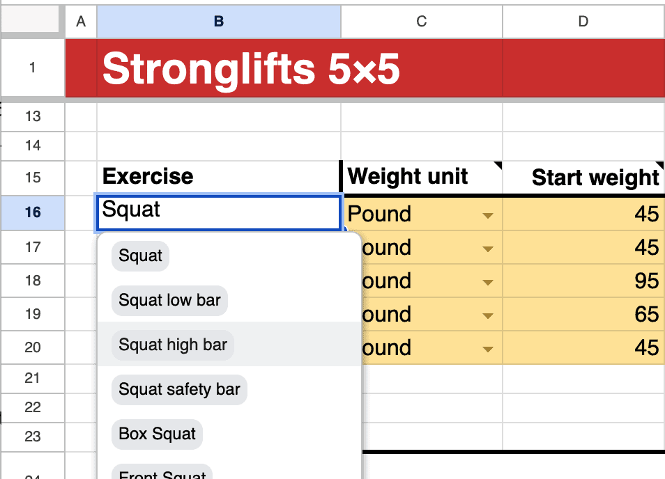 Replace Stronglifts 5x5 exercises
