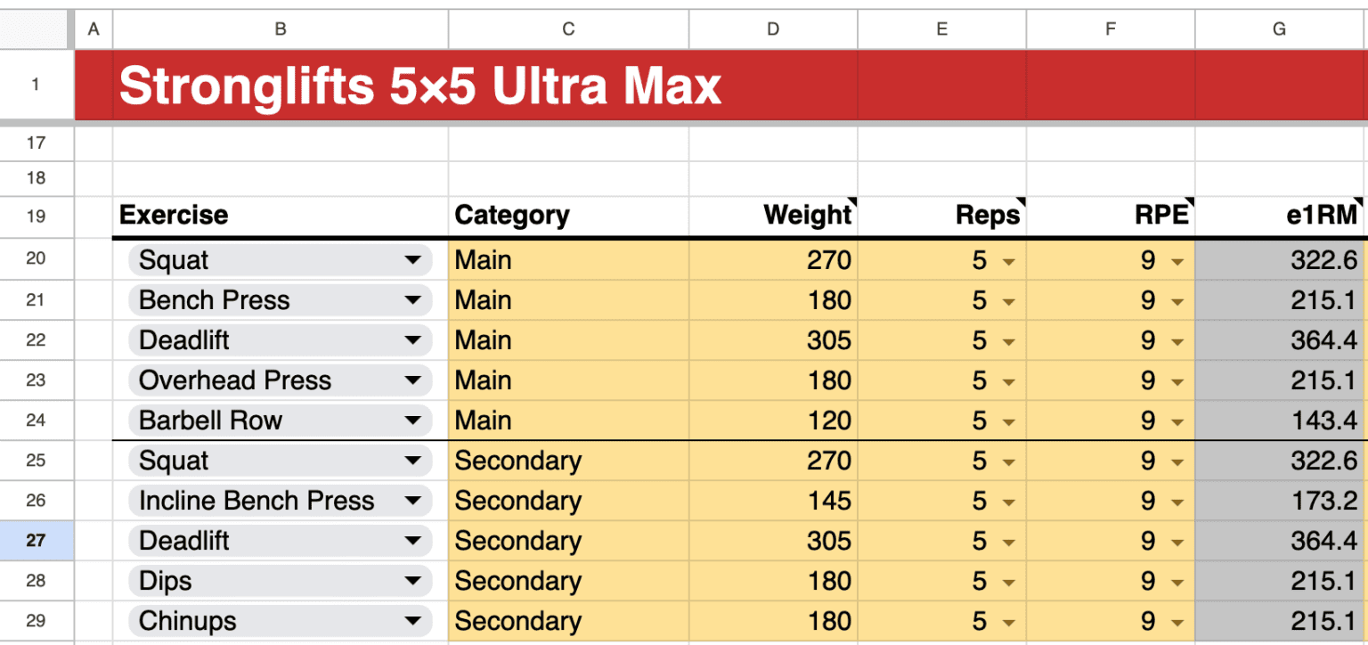 Stronglifts 5×5 Ultra Max Spreadsheet | Stronglifts